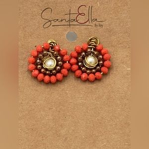 Santaellabyrey Donut Earrings made with Czech Crystals in Coral